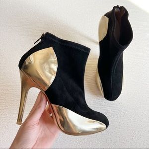 Maison Martin Margiela Black Suede Gold Leather Contrast Round Toe Ankle Boots